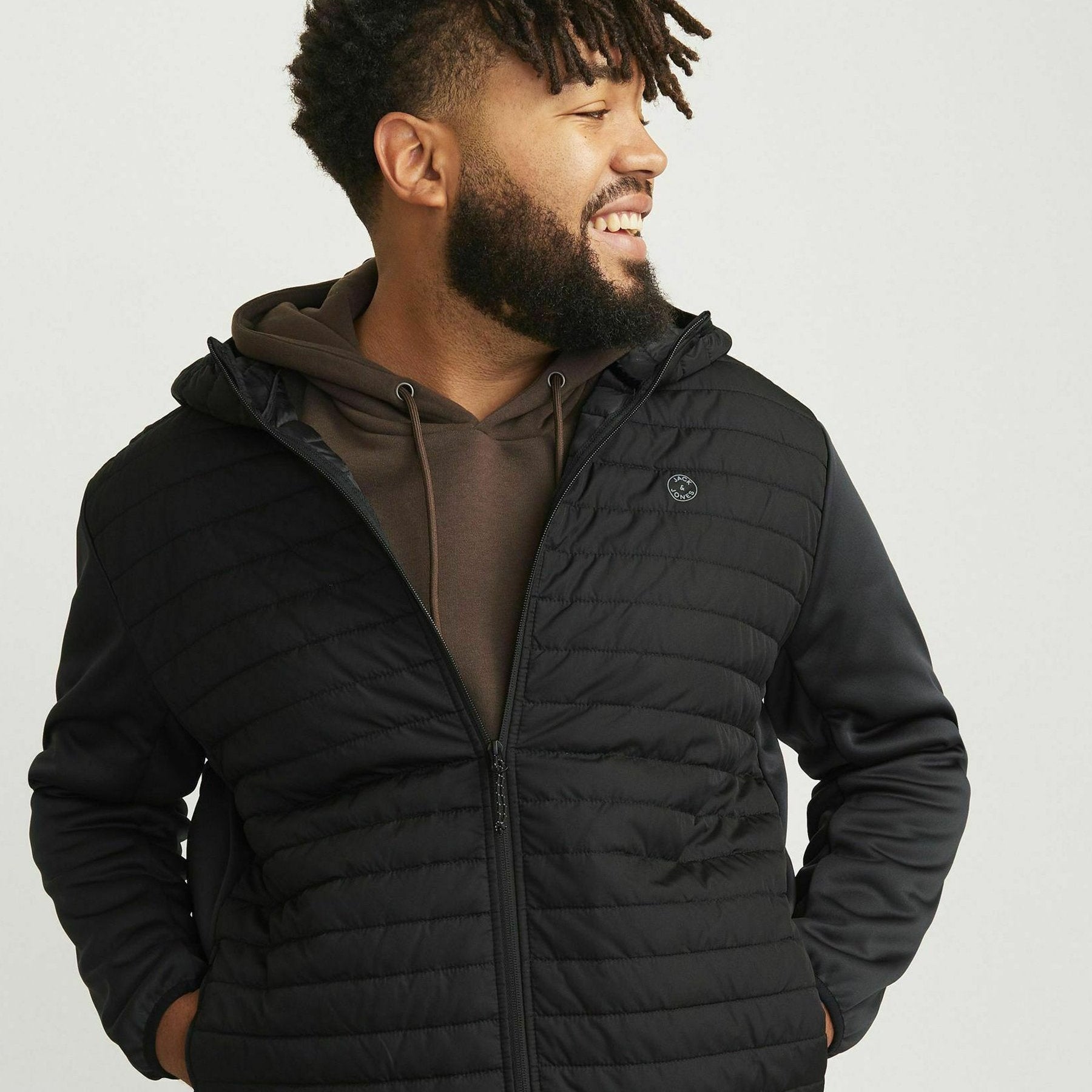 Jack & Jones PLUS SIZE Black Insulated Hooded Puffer Winter Jacket